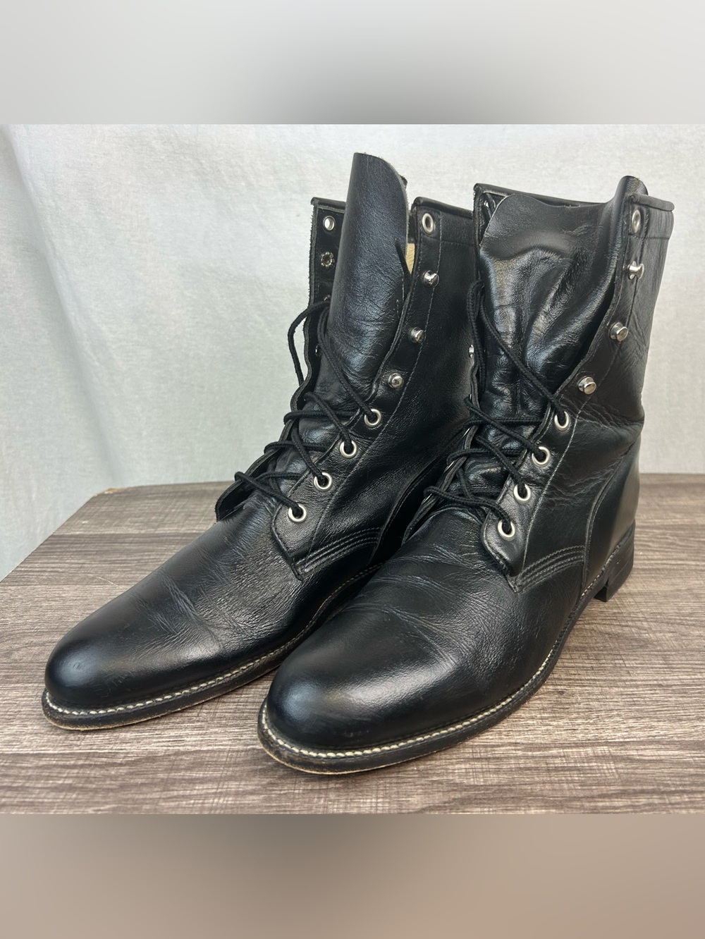 Vintage Justin Black Leather Lace-Up Western Riding Roper Boots Women’s 9 USA